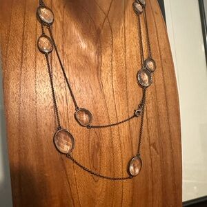 Long Faceted Rock Crystal Sterling 925 Silver Chain